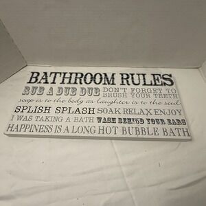 Bathroom Rules Rub A Dub Splish Splash Brush Your Teeth Vintage Sign White